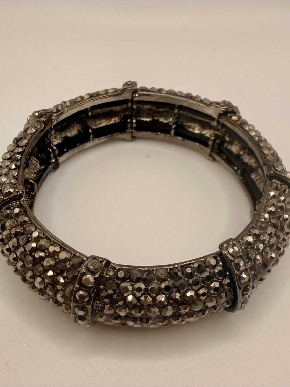 Pave Crystal Stretch Bracelet in Gunmetal